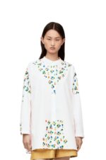 Loewe Women Flower deconstructed shirt in cotton poplin 206XF889 White - Image 3