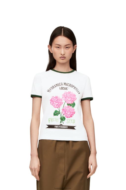 Loewe Women Flower T-shirt in cotton jersey 206XF799 White/Green/Pink - Image 2