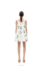 Loewe Women Flower trapeze dress in cotton poplin 206XF1080 White/Multicolor - Image 2