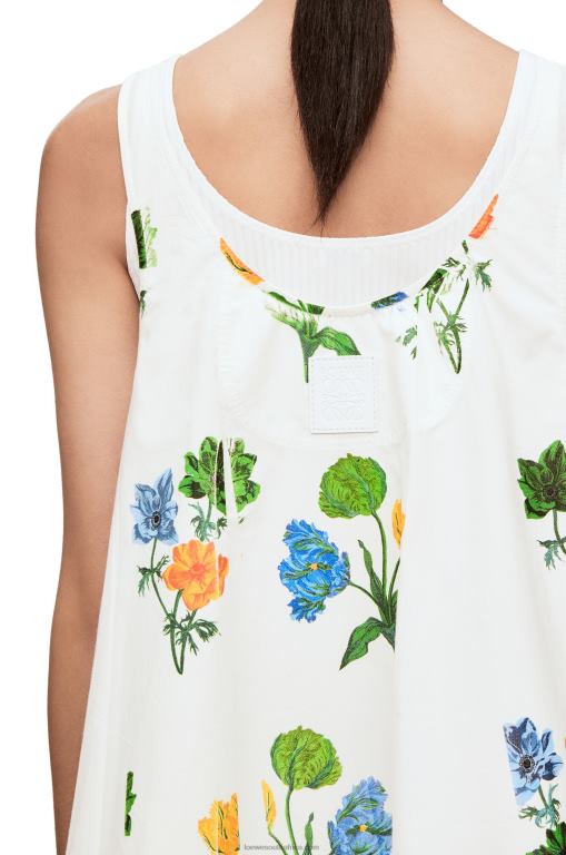 Loewe Women Flower trapeze dress in cotton poplin 206XF1080 White/Multicolor - Image 3