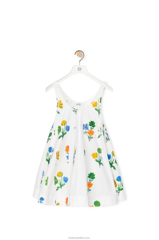 Loewe Women Flower trapeze dress in cotton poplin 206XF1080 White/Multicolor - Image 4