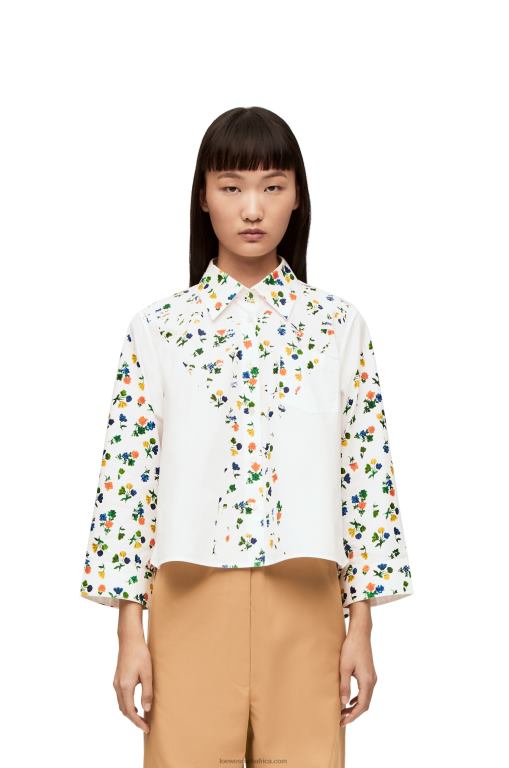 Loewe Women Flower trapeze shirt in cotton poplin 206XF894 White/Multicolor - Image 2