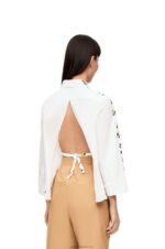 Loewe Women Flower trapeze shirt in cotton poplin 206XF894 White/Multicolor - Image 3
