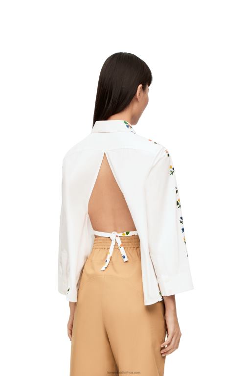 Loewe Women Flower trapeze shirt in cotton poplin 206XF894 White/Multicolor - Image 3