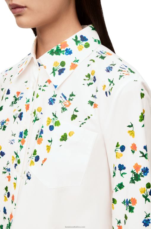 Loewe Women Flower trapeze shirt in cotton poplin 206XF894 White/Multicolor - Image 4