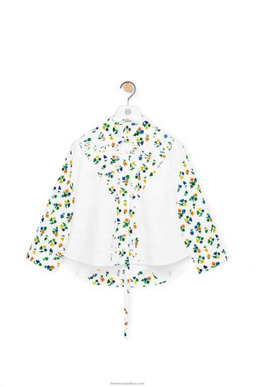 Loewe Women Flower trapeze shirt in cotton poplin 206XF894 White/Multicolor - Image 5