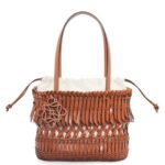 Loewe Women Fringe Square Basket bag in calfskin 206XF90 Tan