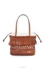 Loewe Women Fringe Square Basket bag in calfskin 206XF90 Tan - Image 3