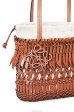 Loewe Women Fringe Square Basket bag in calfskin 206XF90 Tan - Image 5