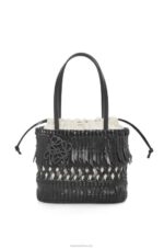 Loewe Women Fringe Square Basket bag in calfskin 206XF91 Black