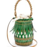 Loewe Women Fringes Bucket bag in calfskin 206XF184 Green/Honey