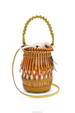 Loewe Women Fringes Bucket bag in calfskin 206XF186 Tan/Yellow