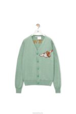 Loewe Women Heen cardigan in wool 206XF1027 Aniseed Green - Image 6