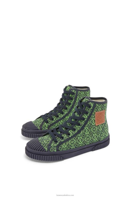 Loewe Women High tops in Anagram jacquard 206XF664 Apple Green/Deep Navy - Image 2