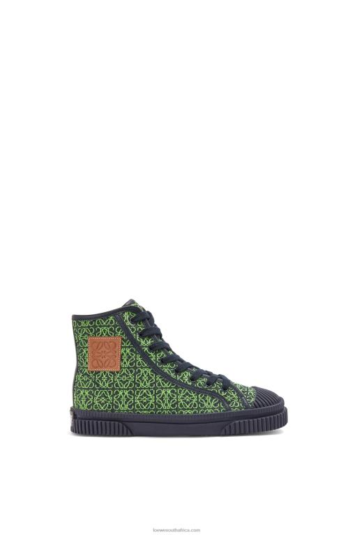 loewe_women_high_tops_in_anagram_jacquard_206xf664_apple_green_deep_navy.jpg Loewe Women High tops in Anagram jacquard 206XF664 Apple Green/Deep Navy - Image 1
