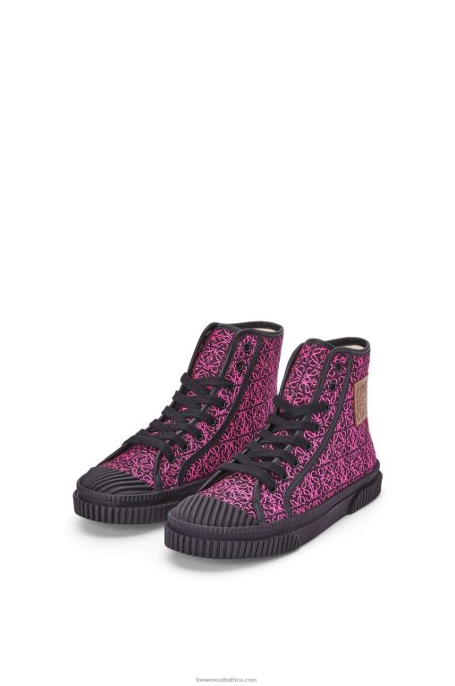 Loewe Women High tops in Anagram jacquard 206XF665 Neon Pink/Deep Navy - Image 2