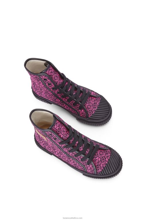 Loewe Women High tops in Anagram jacquard 206XF665 Neon Pink/Deep Navy - Image 3