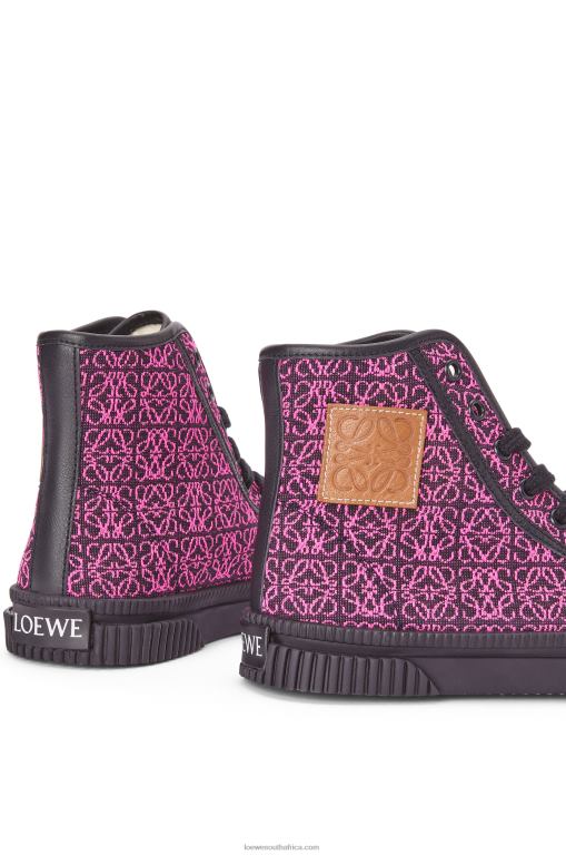 Loewe Women High tops in Anagram jacquard 206XF665 Neon Pink/Deep Navy - Image 4