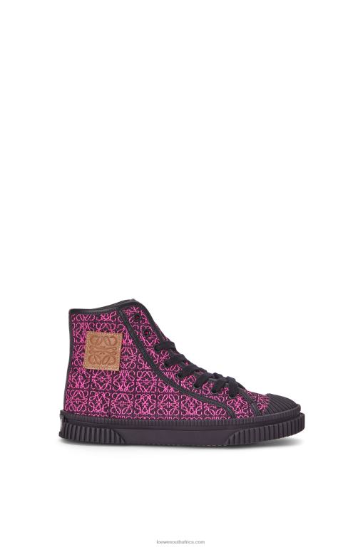 loewe_women_high_tops_in_anagram_jacquard_206xf665_neon_pink_deep_navy.jpg Loewe Women High tops in Anagram jacquard 206XF665 Neon Pink/Deep Navy - Image 1