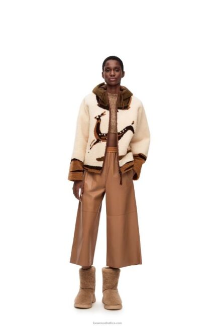 Loewe Women Hooded jacket in shearling 206XF1126 Off-white/Brown