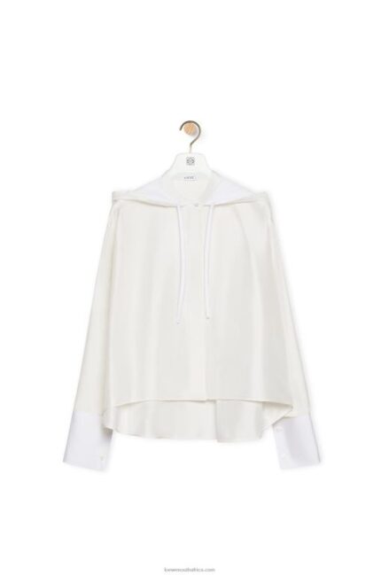 Loewe Women Hooded shirt in silk 206XF922 Ecru