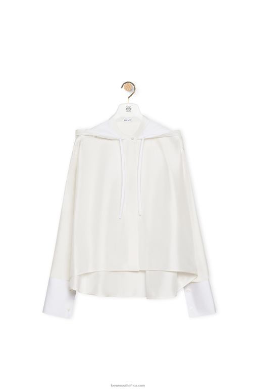 loewe_women_hooded_shirt_in_silk_206xf922_ecru.jpg Loewe Women Hooded shirt in silk 206XF922 Ecru - Image 1