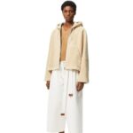 Loewe Women Hooded zip jacket in shearling 206XF1142 Cream/Blue/Purple