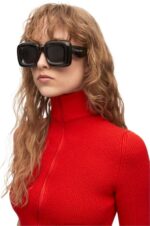 Loewe Women Inflated rectangular sunglasses in nylon 206XF1470 Black - Image 2