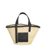 Loewe Women Inlay Basket bag in palm leaf and calfskin 206XF27 Natural/Black
