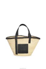 Loewe Women Inlay Basket bag in palm leaf and calfskin 206XF27 Natural/Black