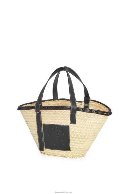 Loewe Women Inlay Basket bag in palm leaf and calfskin 206XF27 Natural/Black - Image 3