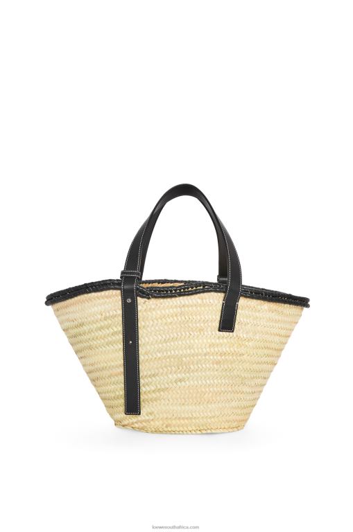 Loewe Women Inlay Basket bag in palm leaf and calfskin 206XF27 Natural/Black - Image 4