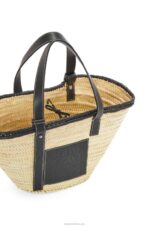 Loewe Women Inlay Basket bag in palm leaf and calfskin 206XF27 Natural/Black - Image 5