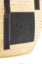 Loewe Women Inlay Basket bag in palm leaf and calfskin 206XF27 Natural/Black - Image 6