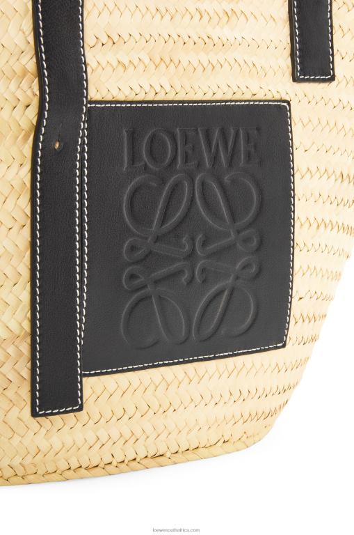 Loewe Women Inlay Basket bag in palm leaf and calfskin 206XF27 Natural/Black - Image 6