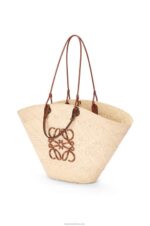 Loewe Women Large Anagram Basket bag in iraca palm and calfskin 206XF17 Natural/Tan - Image 3