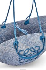 Loewe Women Large Anagram basket bag in iraca palm and calfskin 206XF2 Denim Blue - Image 5
