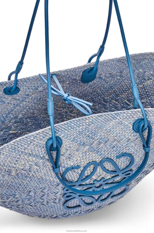 Loewe Women Large Anagram basket bag in iraca palm and calfskin 206XF2 Denim Blue - Image 5