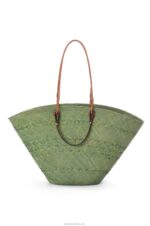 Loewe Women Large Anagram Basket bag in iraca palm and calfskin 206XF65 Green/Tan - Image 4