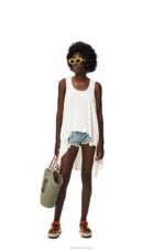 Loewe Women Large Anagram Basket bag in iraca palm and calfskin 206XF65 Green/Tan - Image 7