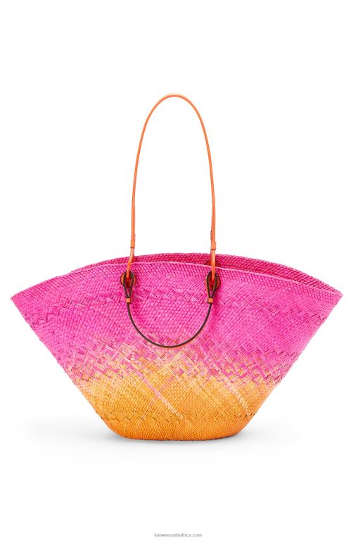 Loewe Women Large Anagram Basket bag in iraca palm and calfskin 206XF84 Fuchsia/Orange - Image 3