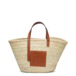 Loewe Women Large Basket bag in palm leaf and calfskin 206XF37 Natural/Tan