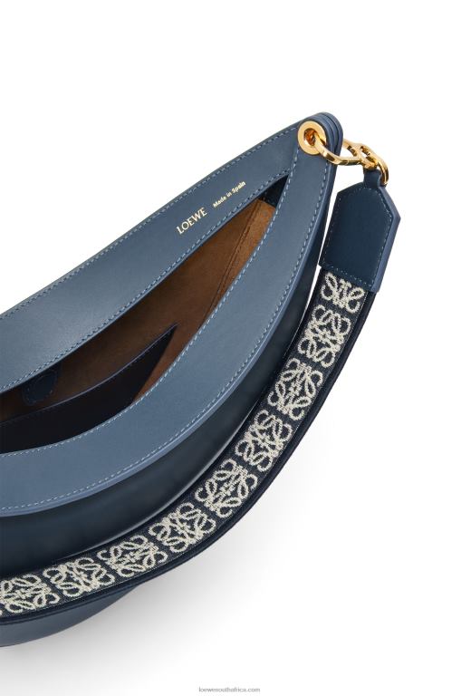 Loewe Women Luna bag in satin calfskin and jacquard 206XF483 Onyx Blue - Image 6