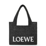 Loewe Women Medium Font Tote in raffia 206XF12 Black