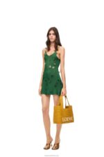 Loewe Women Medium Font Tote in raffia 206XF13 Ochre - Image 2