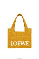 Loewe Women Medium Font Tote in raffia 206XF13 Ochre