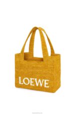 Loewe Women Medium Font Tote in raffia 206XF13 Ochre - Image 3