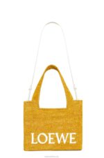 Loewe Women Medium Font Tote in raffia 206XF13 Ochre - Image 6