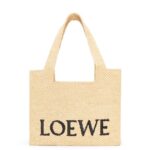 Loewe Women Medium Font Tote in raffia 206XF30 Natural