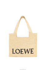 Loewe Women Medium Font Tote in raffia 206XF30 Natural